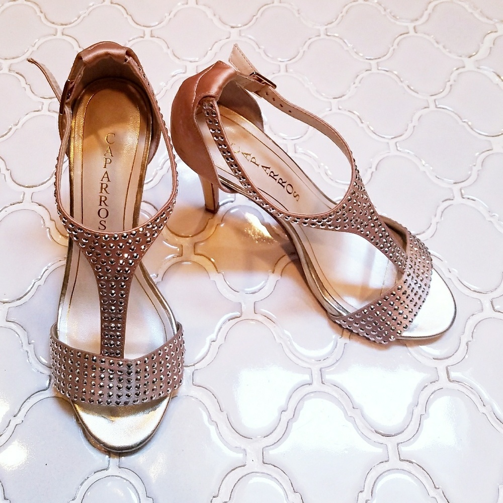 Satin Rose Gold Silver Studded Dressy Sandals
